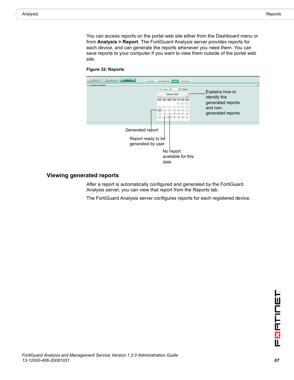 Viewing generated reports | Fortinet FortiGuard Analysis 1.2.0 User Manual | Page 65 / 76