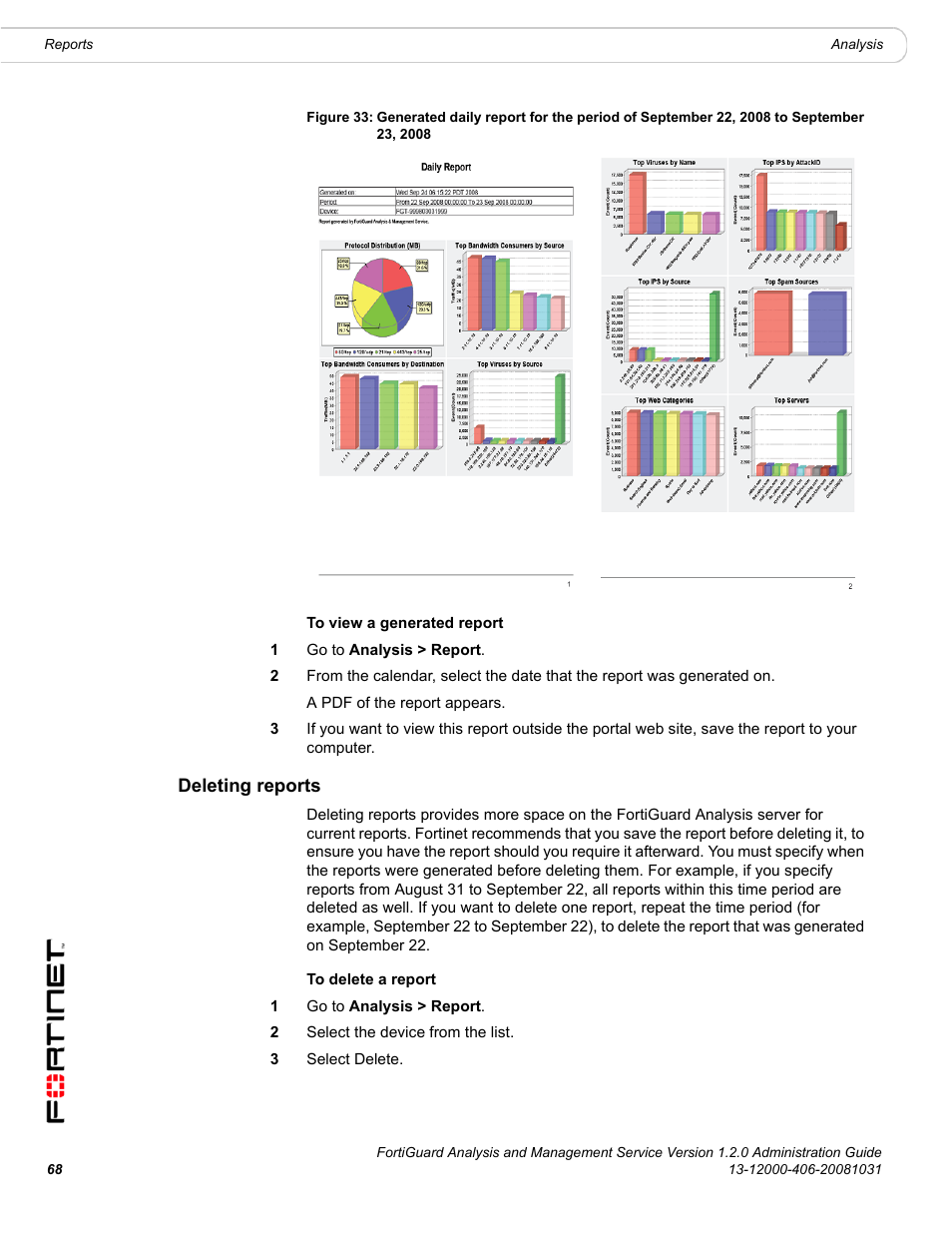 Deleting reports | Fortinet FortiGuard Analysis 1.2.0 User Manual | Page 66 / 76