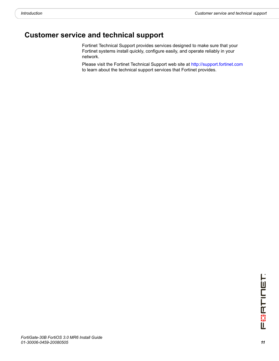 Customer service and technical support | Fortinet FortiGate 30B User Manual | Page 11 / 56