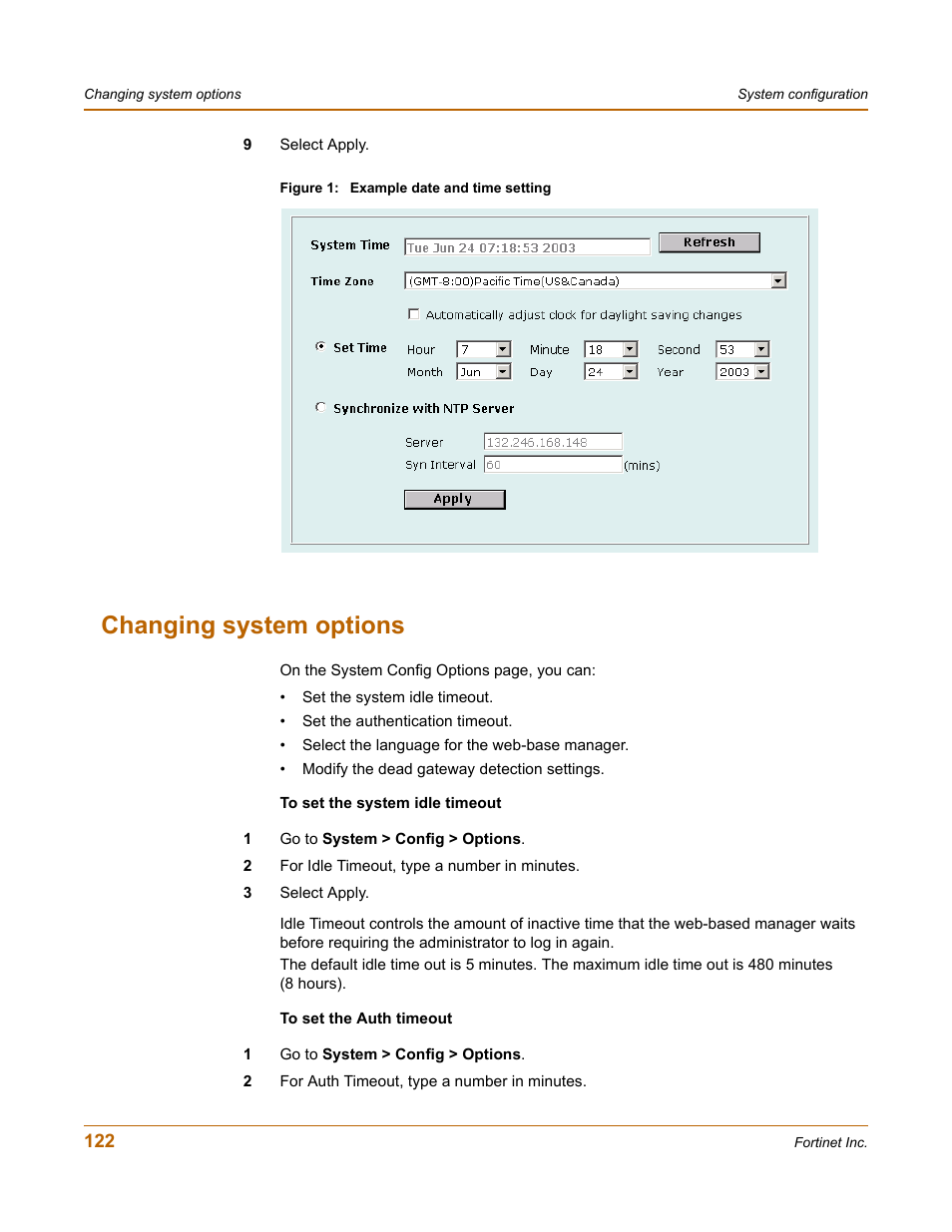 Changing system options | Fortinet FortiGate 50A User Manual | Page 122 / 272