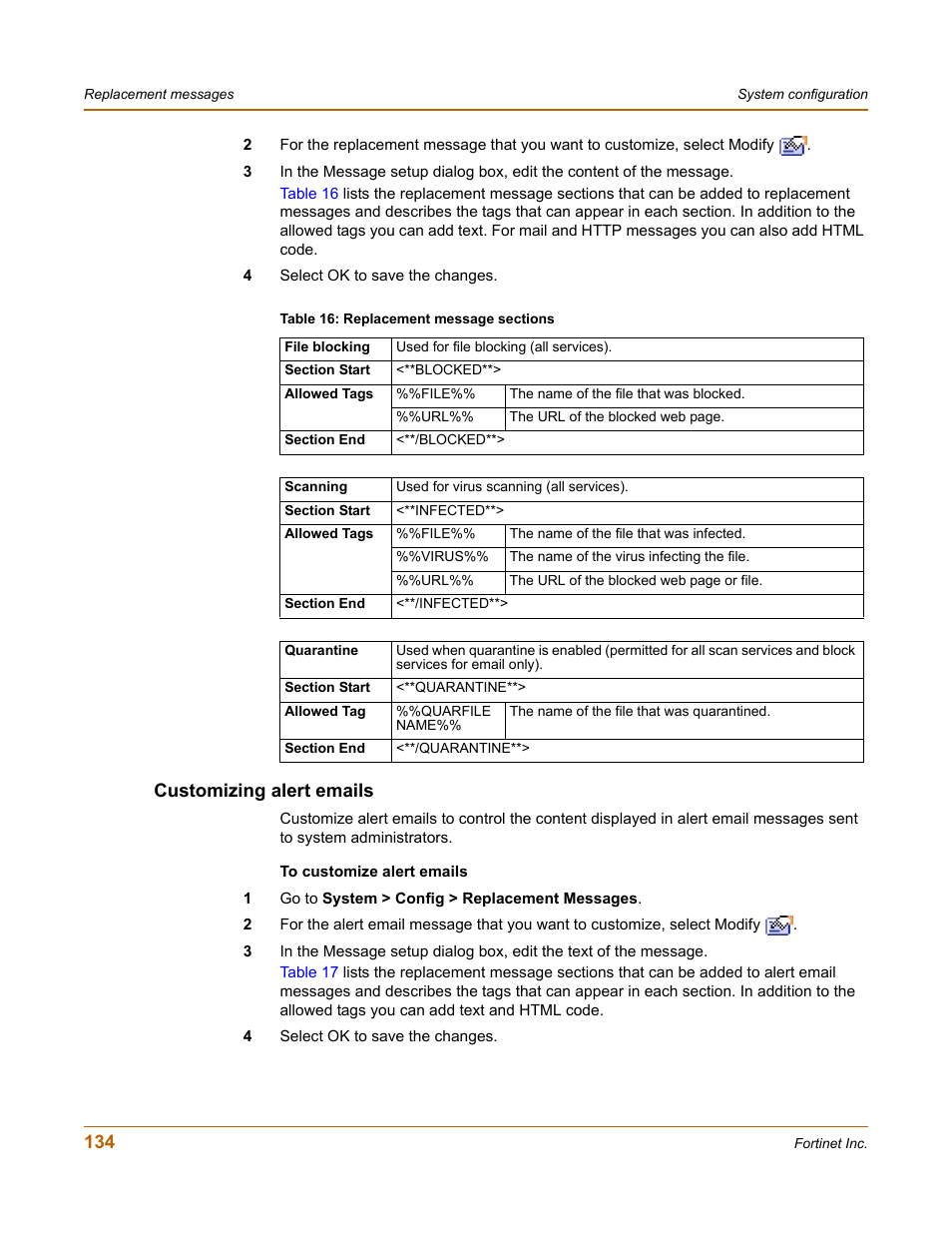 Customizing alert emails | Fortinet FortiGate 50A User Manual | Page 134 / 272