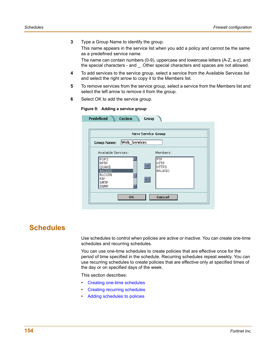 Schedules, S. see | Fortinet FortiGate 50A User Manual | Page 154 / 272