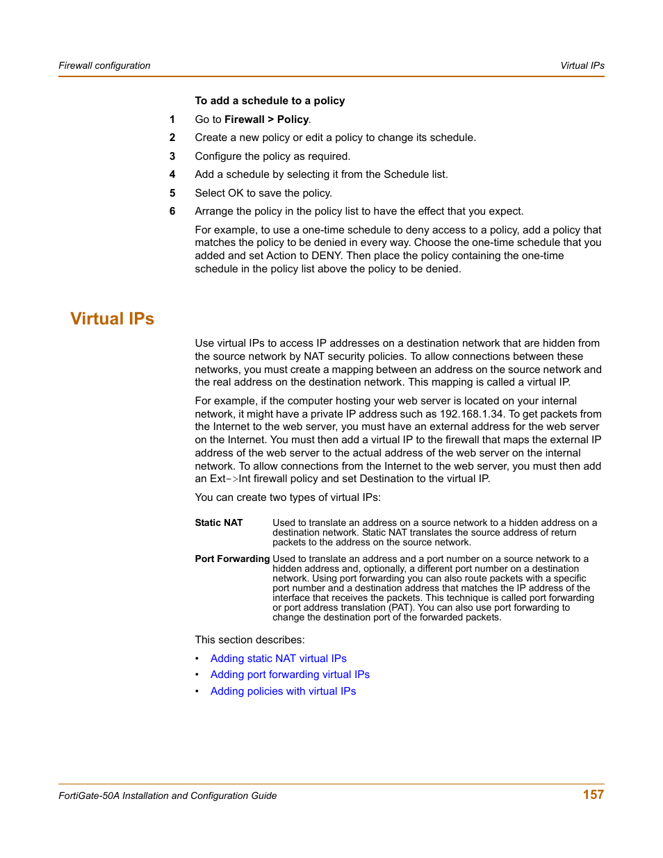 Virtual ips, Virtual | Fortinet FortiGate 50A User Manual | Page 157 / 272