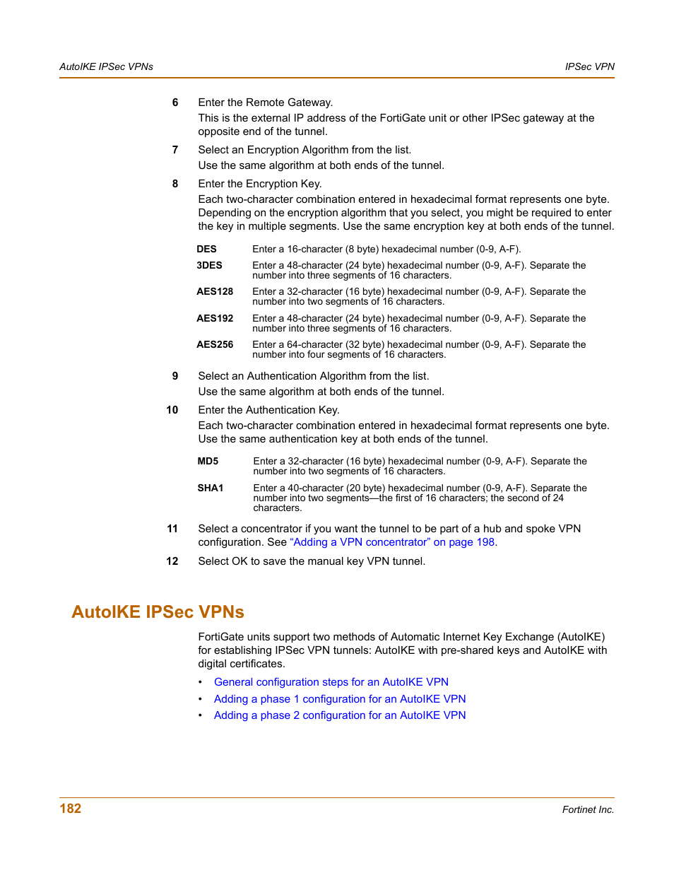 Autoike ipsec vpns | Fortinet FortiGate 50A User Manual | Page 182 / 272