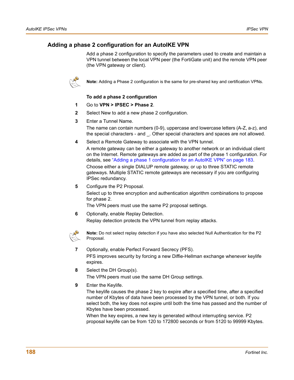 Adding a phase 2 configuration for an autoike vpn, Adding a phase 2 configuration for an autoike | Fortinet FortiGate 50A User Manual | Page 188 / 272