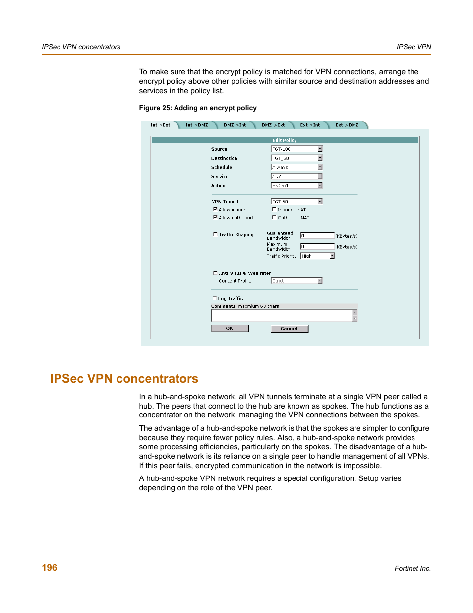 Ipsec vpn concentrators | Fortinet FortiGate 50A User Manual | Page 196 / 272