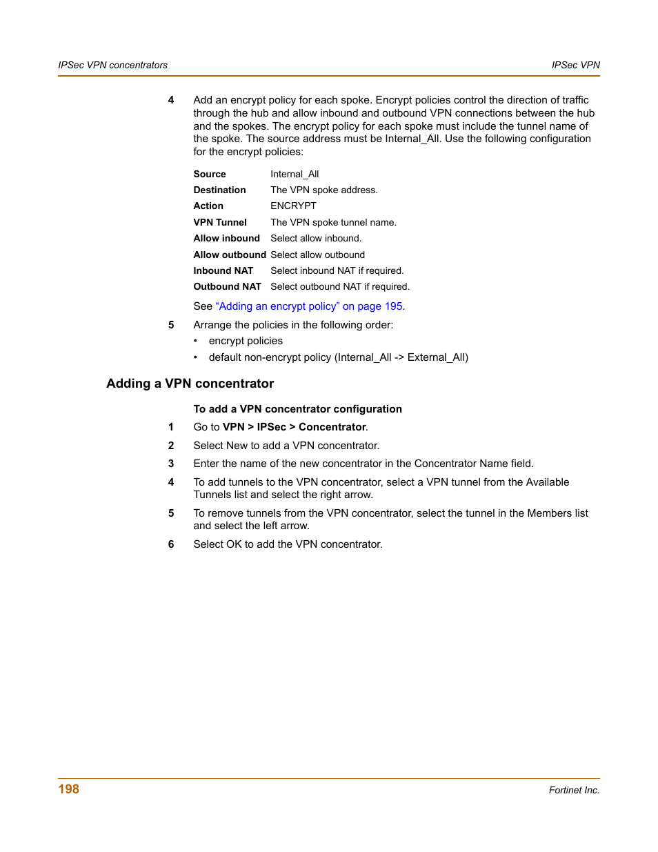 Adding a vpn concentrator, Ation. see | Fortinet FortiGate 50A User Manual | Page 198 / 272