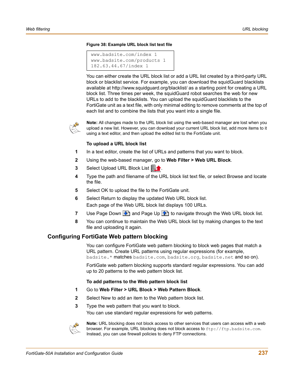 Configuring fortigate web pattern blocking, Configuring | Fortinet FortiGate 50A User Manual | Page 237 / 272