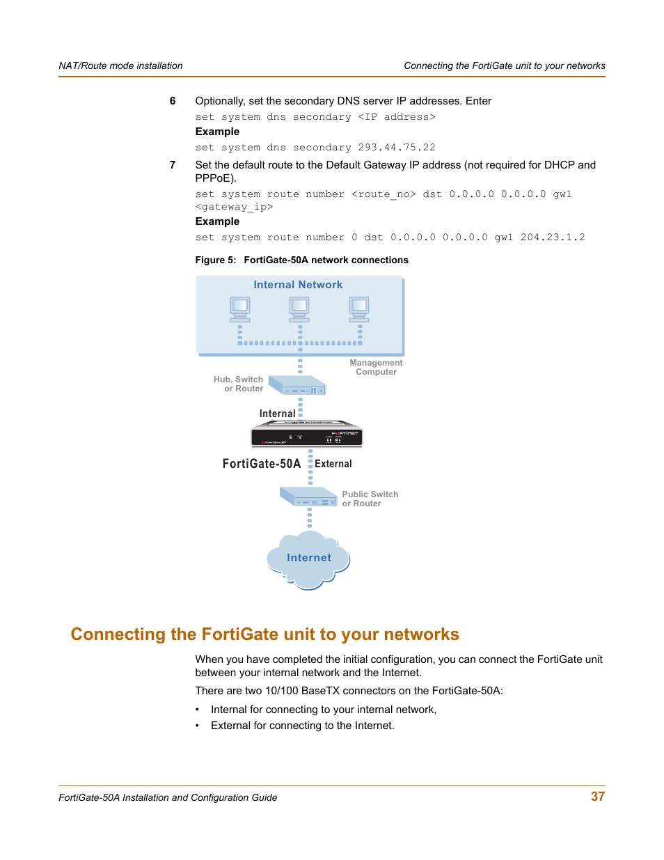 Connecting the fortigate unit to your networks, Fortigate-50a | Fortinet FortiGate 50A User Manual | Page 37 / 272