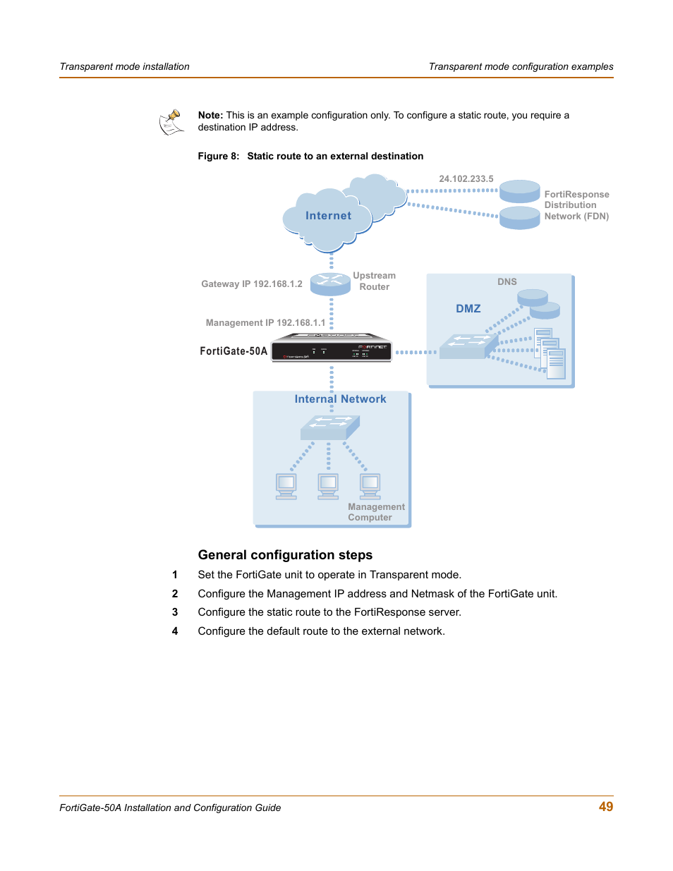 General configuration steps | Fortinet FortiGate 50A User Manual | Page 49 / 272