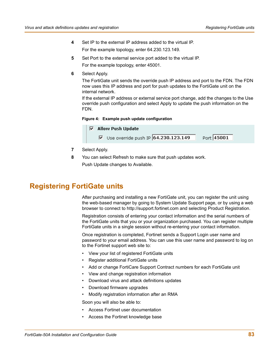 Registering fortigate units | Fortinet FortiGate 50A User Manual | Page 83 / 272