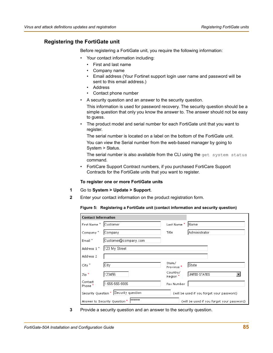 Registering the fortigate unit | Fortinet FortiGate 50A User Manual | Page 85 / 272