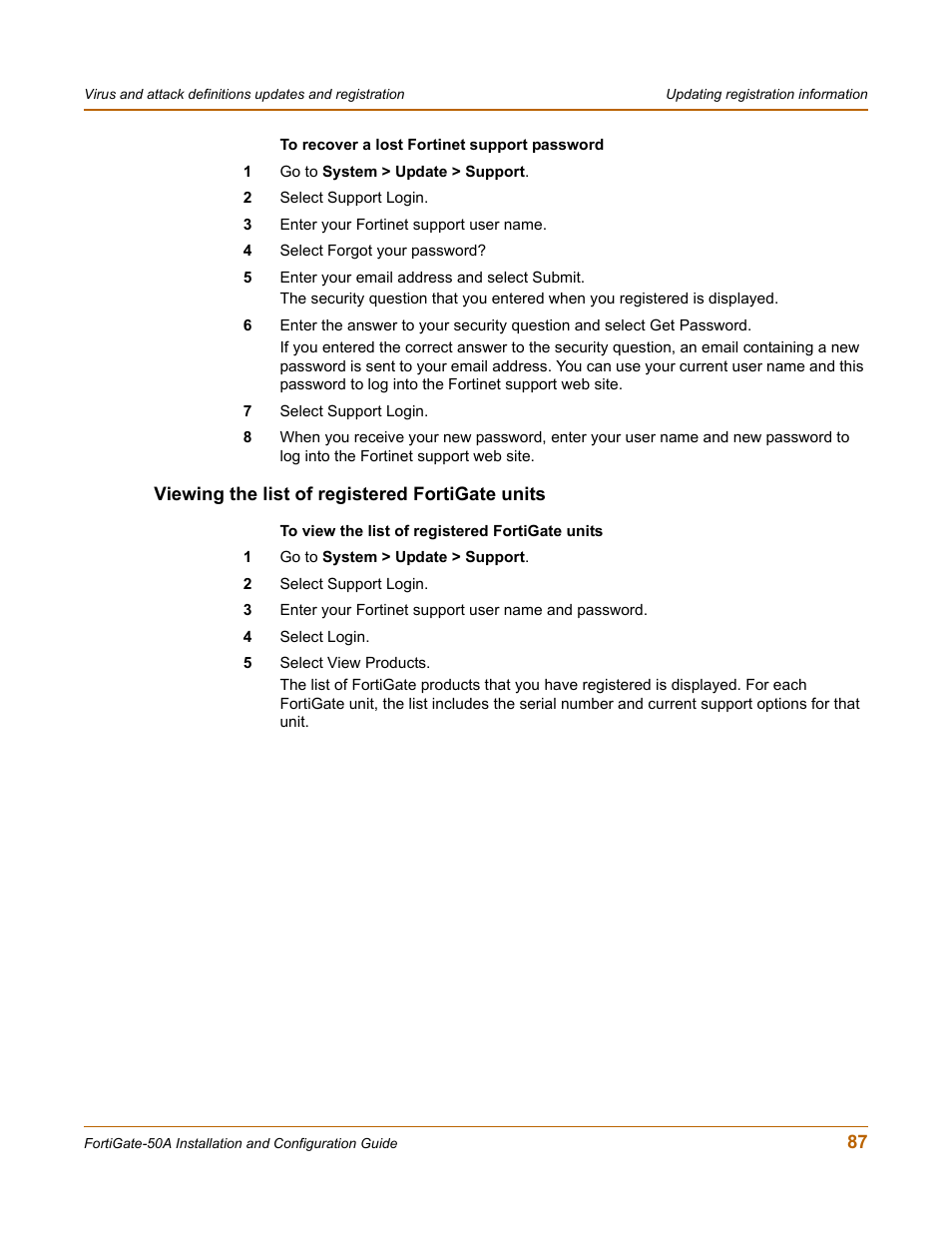 Viewing the list of registered fortigate units | Fortinet FortiGate 50A User Manual | Page 87 / 272