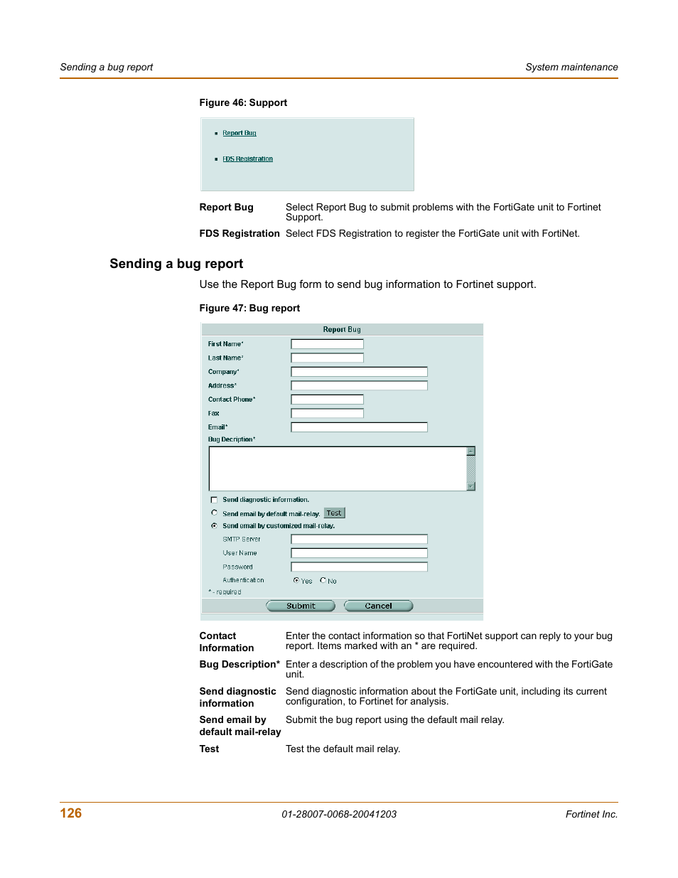 Sending a bug report | Fortinet 100A User Manual | Page 126 / 374
