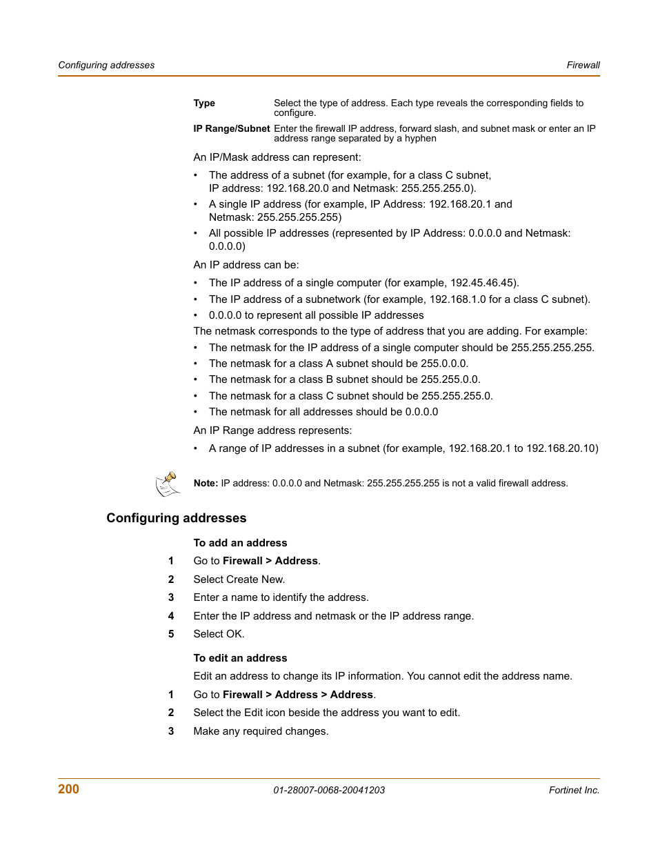 Configuring addresses | Fortinet 100A User Manual | Page 200 / 374