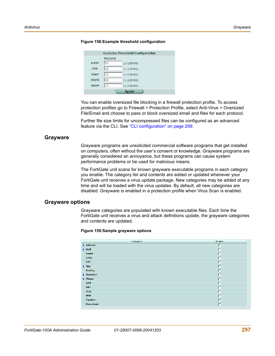 Grayware, Grayware options, Grayware grayware options | Fortinet 100A User Manual | Page 297 / 374