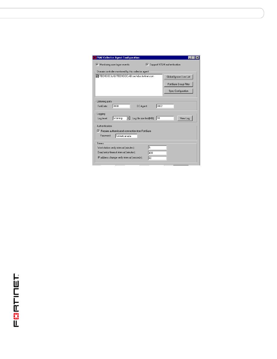 To configure the fsae collector agent | Fortinet FSAE User Manual | Page 10 / 20