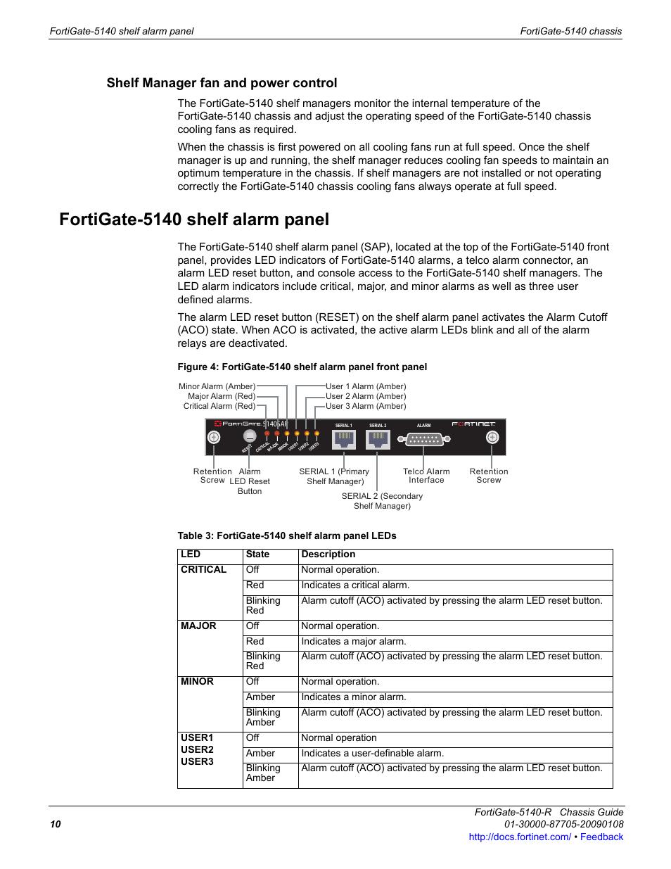 Shelf manager fan and power control, Fortigate-5140 shelf alarm panel | Fortinet FortiGate 5140-R User Manual | Page 10 / 32