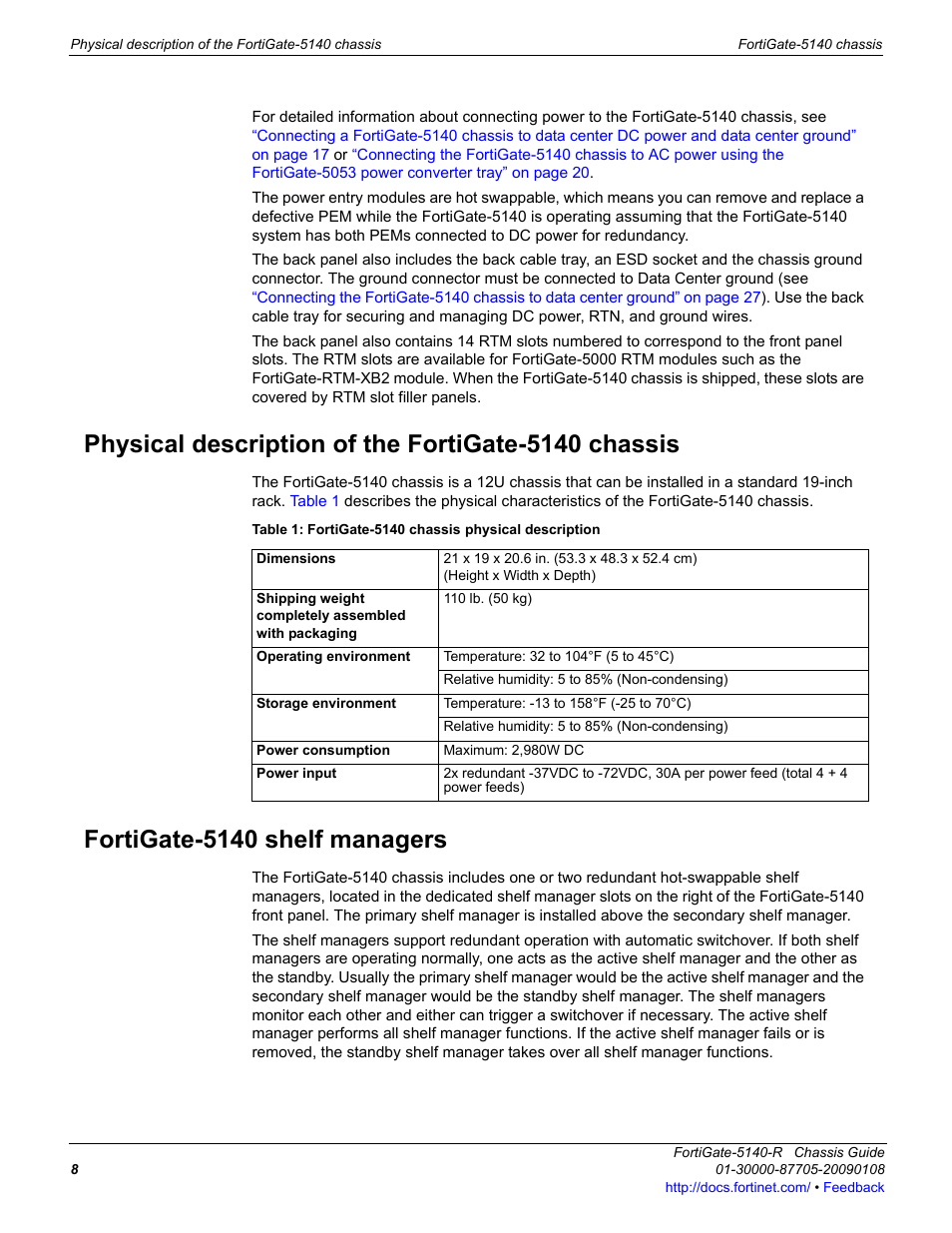 Physical description of the fortigate-5140 chassis, Fortigate-5140 shelf managers, Fortigate-5140 | Fortinet FortiGate 5140-R User Manual | Page 8 / 32