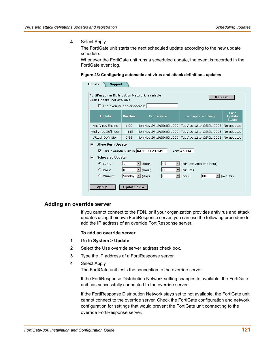 Adding an override server, Adding | Fortinet FortiGate-800 User Manual | Page 121 / 336