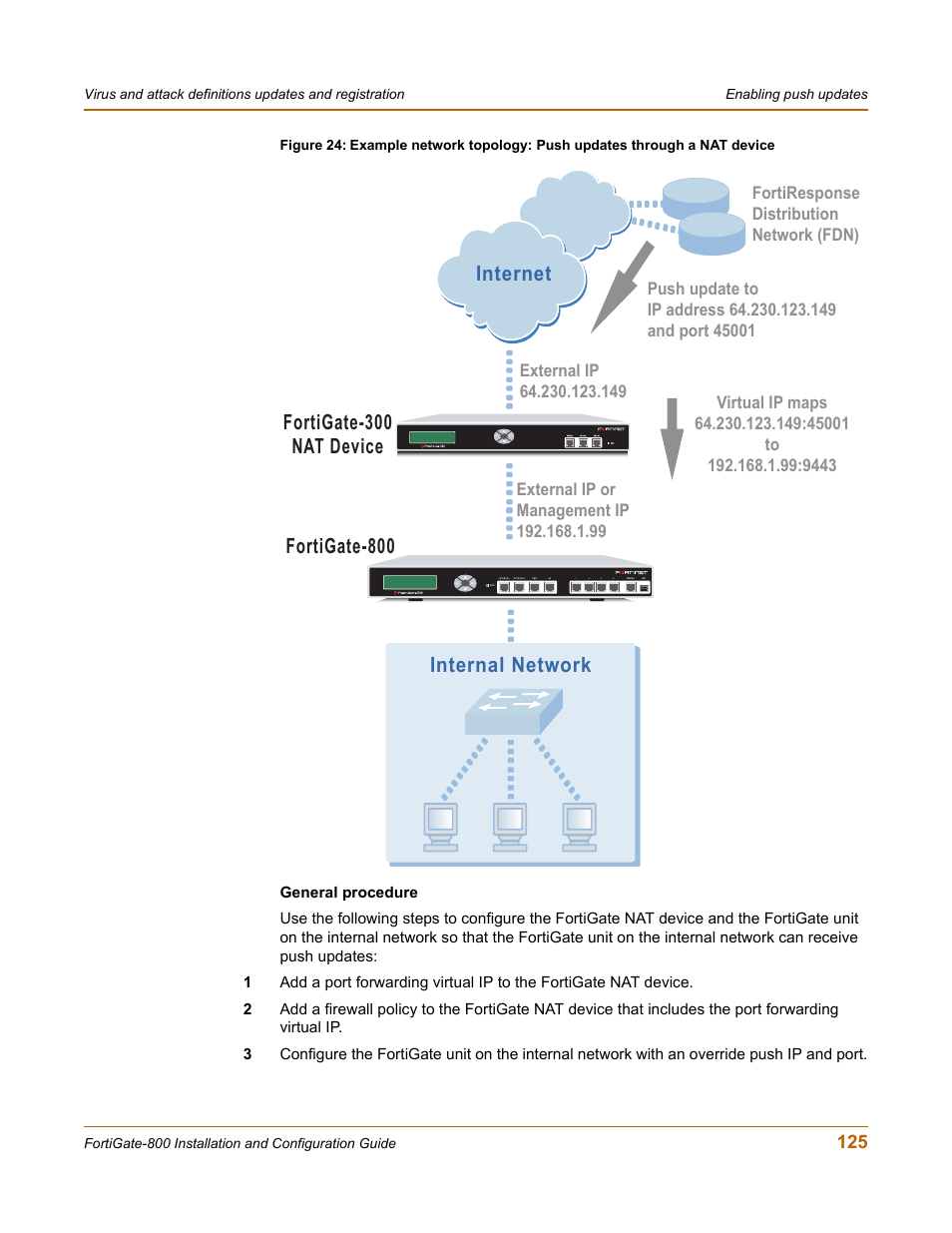 Internet, Fortigate-800 internal network, Fortigate-300 nat device | Fortinet FortiGate-800 User Manual | Page 125 / 336