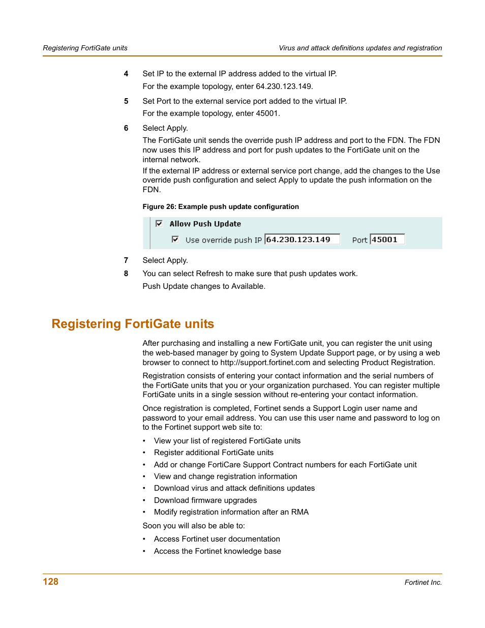 Registering fortigate units, Registering fortigate units” on | Fortinet FortiGate-800 User Manual | Page 128 / 336