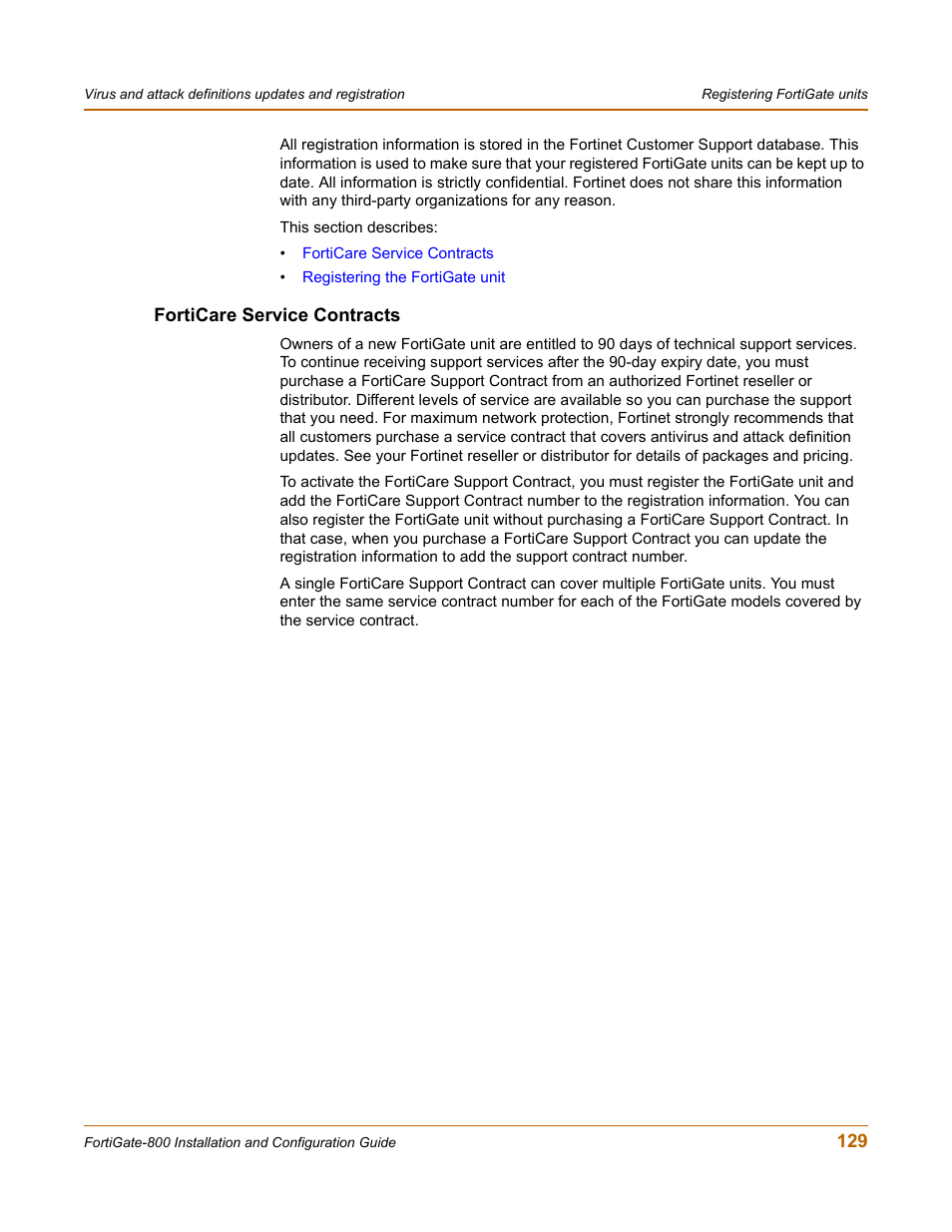 Forticare service contracts | Fortinet FortiGate-800 User Manual | Page 129 / 336