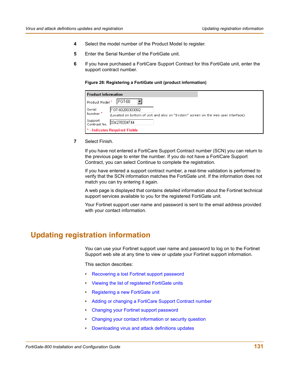 Updating registration information | Fortinet FortiGate-800 User Manual | Page 131 / 336