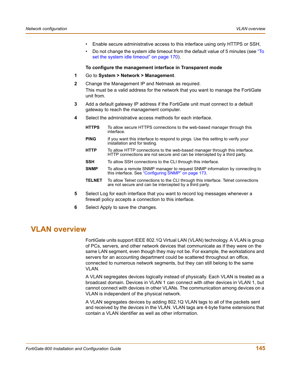 Vlan overview | Fortinet FortiGate-800 User Manual | Page 145 / 336