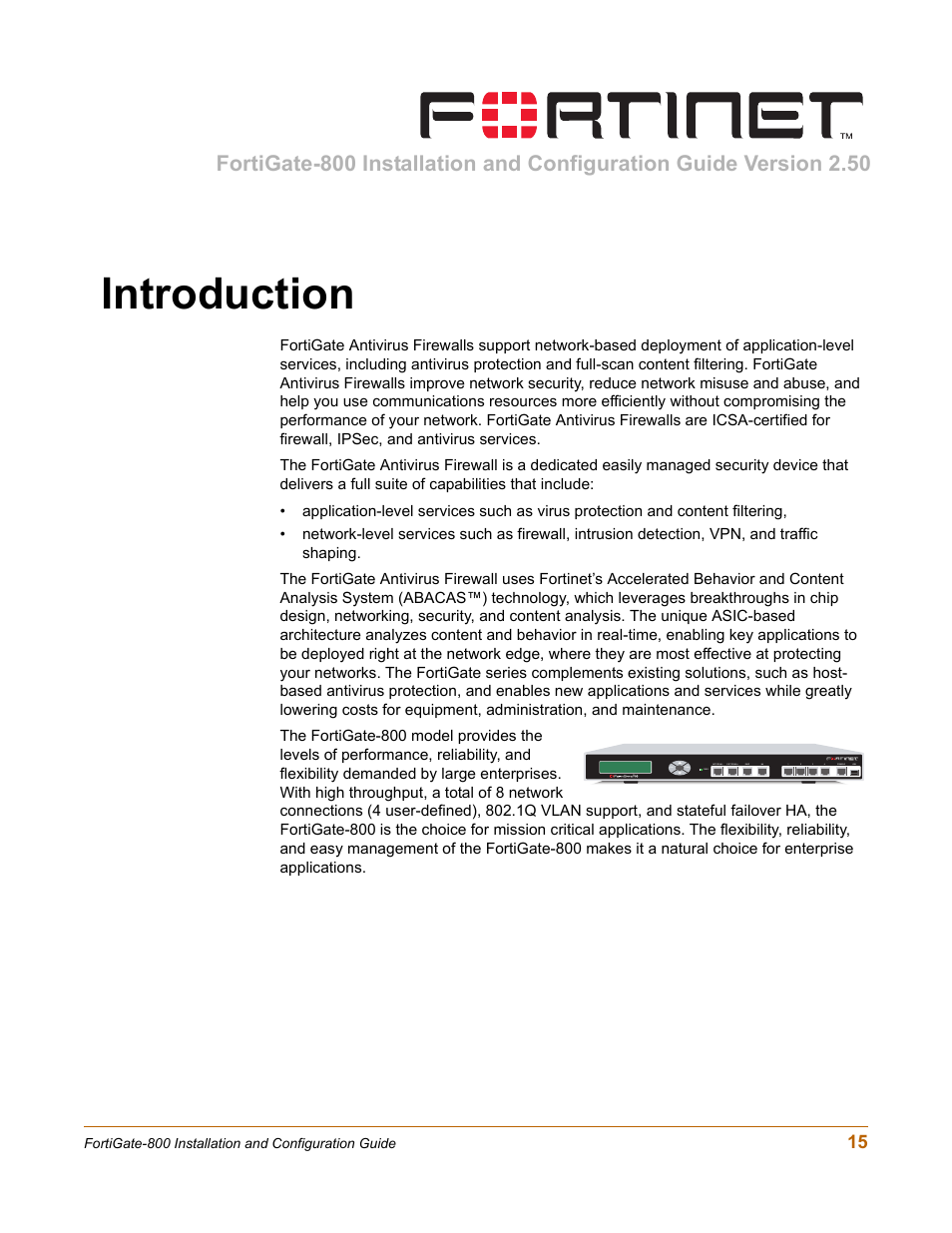 Introduction | Fortinet FortiGate-800 User Manual | Page 15 / 336