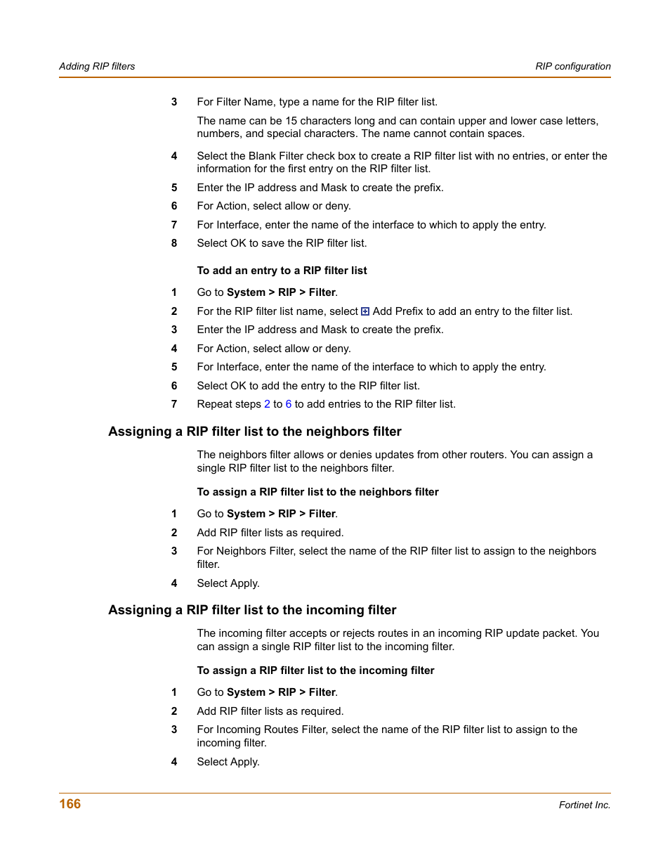 Assigning a rip filter list to the incoming filter | Fortinet FortiGate-800 User Manual | Page 166 / 336