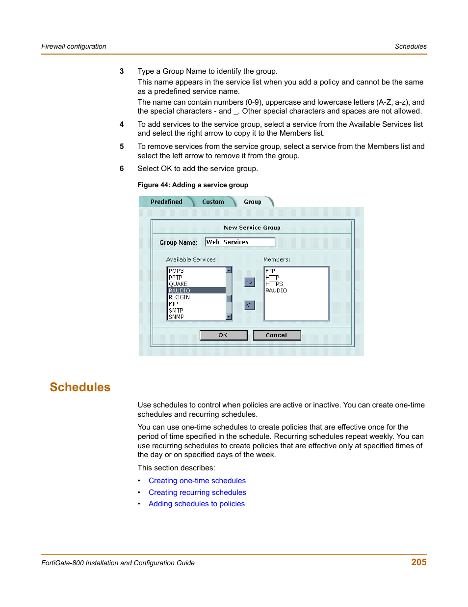 Schedules, S. see | Fortinet FortiGate-800 User Manual | Page 205 / 336