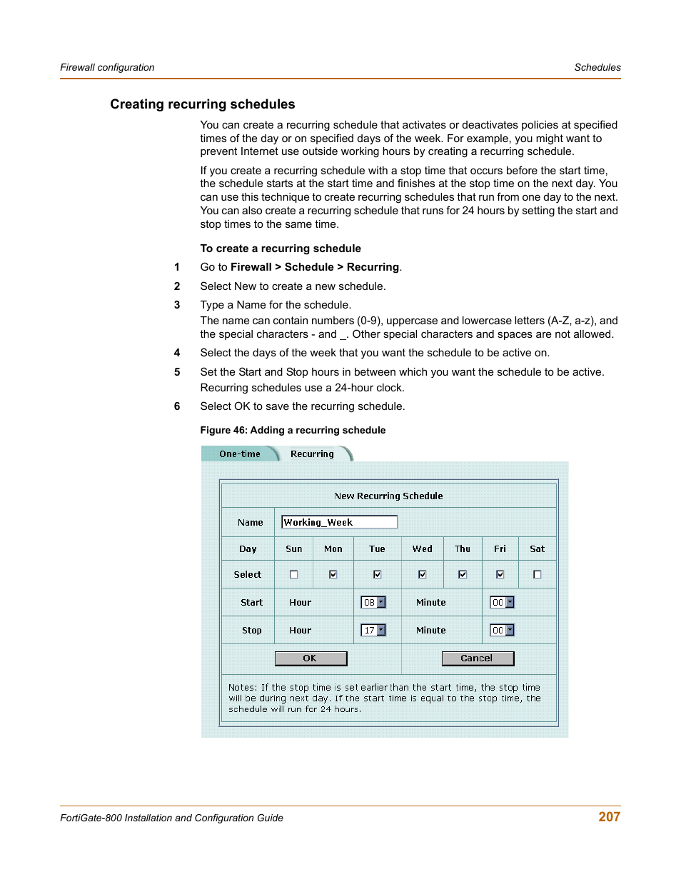 Creating recurring schedules | Fortinet FortiGate-800 User Manual | Page 207 / 336