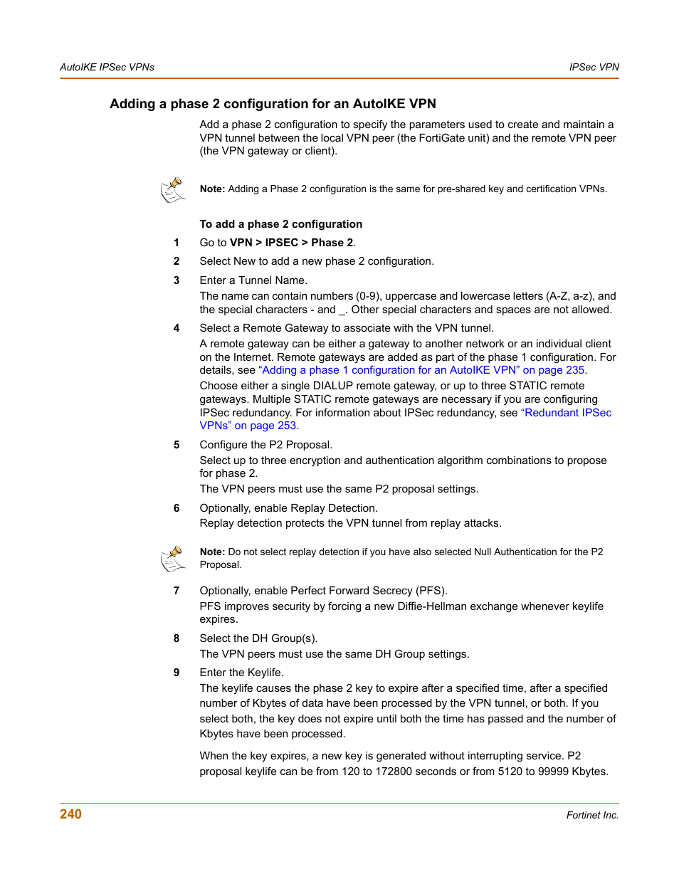 Adding a phase 2 configuration for an autoike vpn, Adding a phase 2 configuration for an autoike | Fortinet FortiGate-800 User Manual | Page 240 / 336