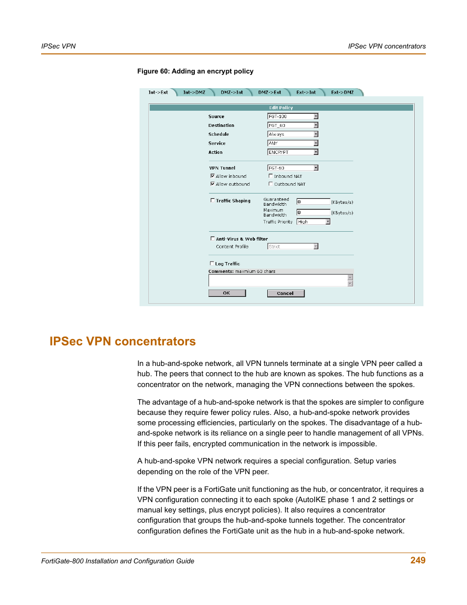 Ipsec vpn concentrators | Fortinet FortiGate-800 User Manual | Page 249 / 336