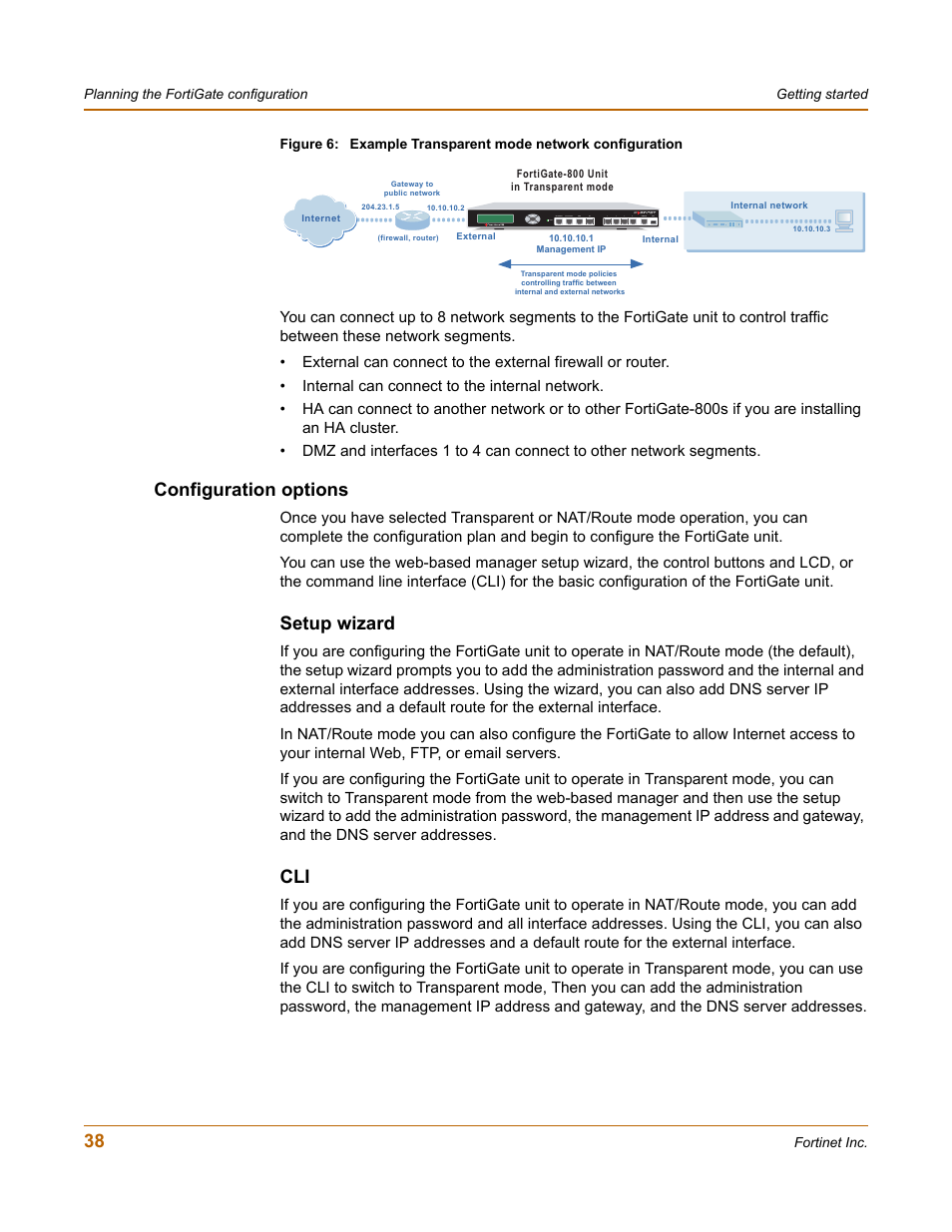 Configuration options, Setup wizard | Fortinet FortiGate-800 User Manual | Page 38 / 336