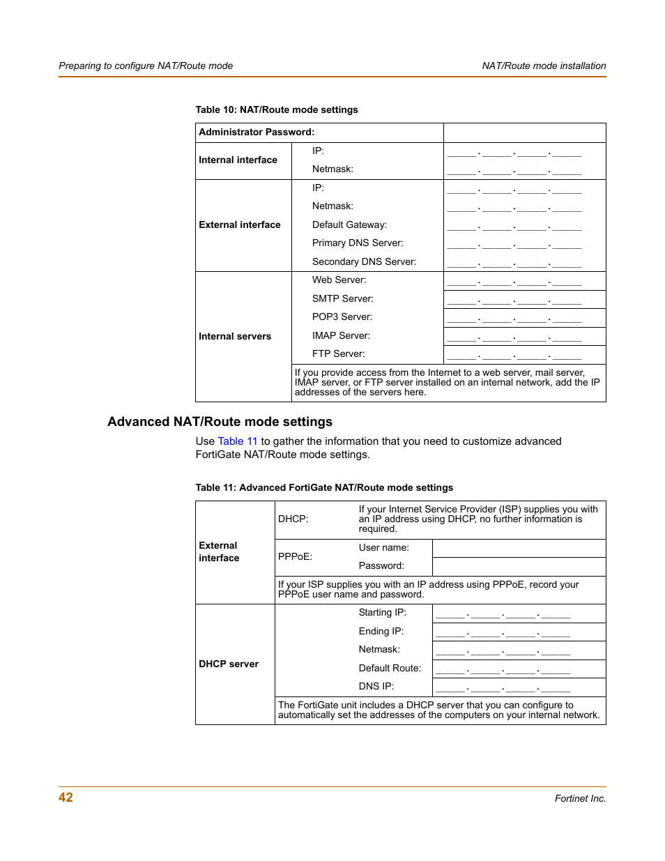 Advanced nat/route mode settings | Fortinet FortiGate-800 User Manual | Page 42 / 336
