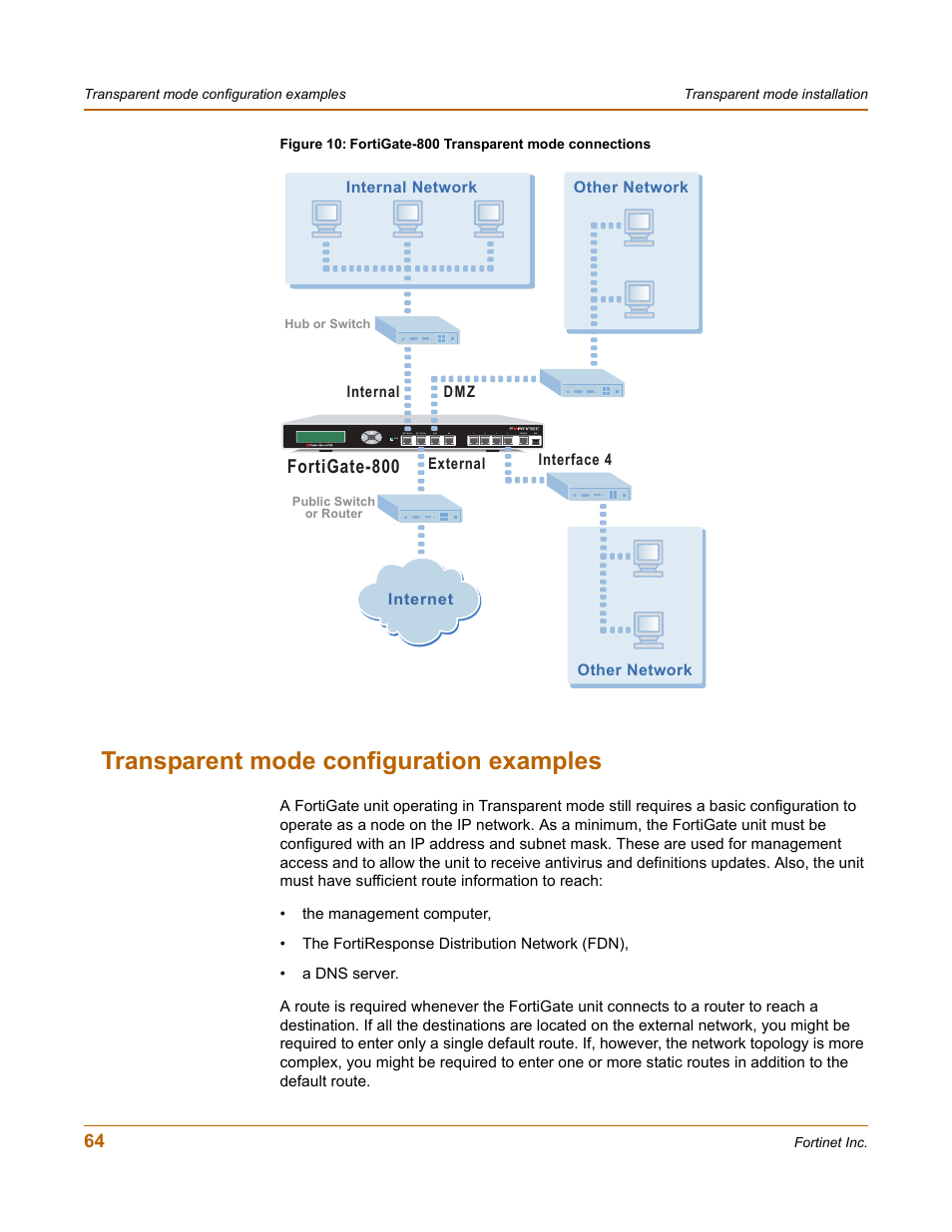 Transparent mode configuration examples, Fortigate-800 | Fortinet FortiGate-800 User Manual | Page 64 / 336