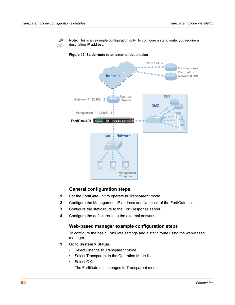 General configuration steps, Web-based manager example configuration steps | Fortinet FortiGate-800 User Manual | Page 68 / 336