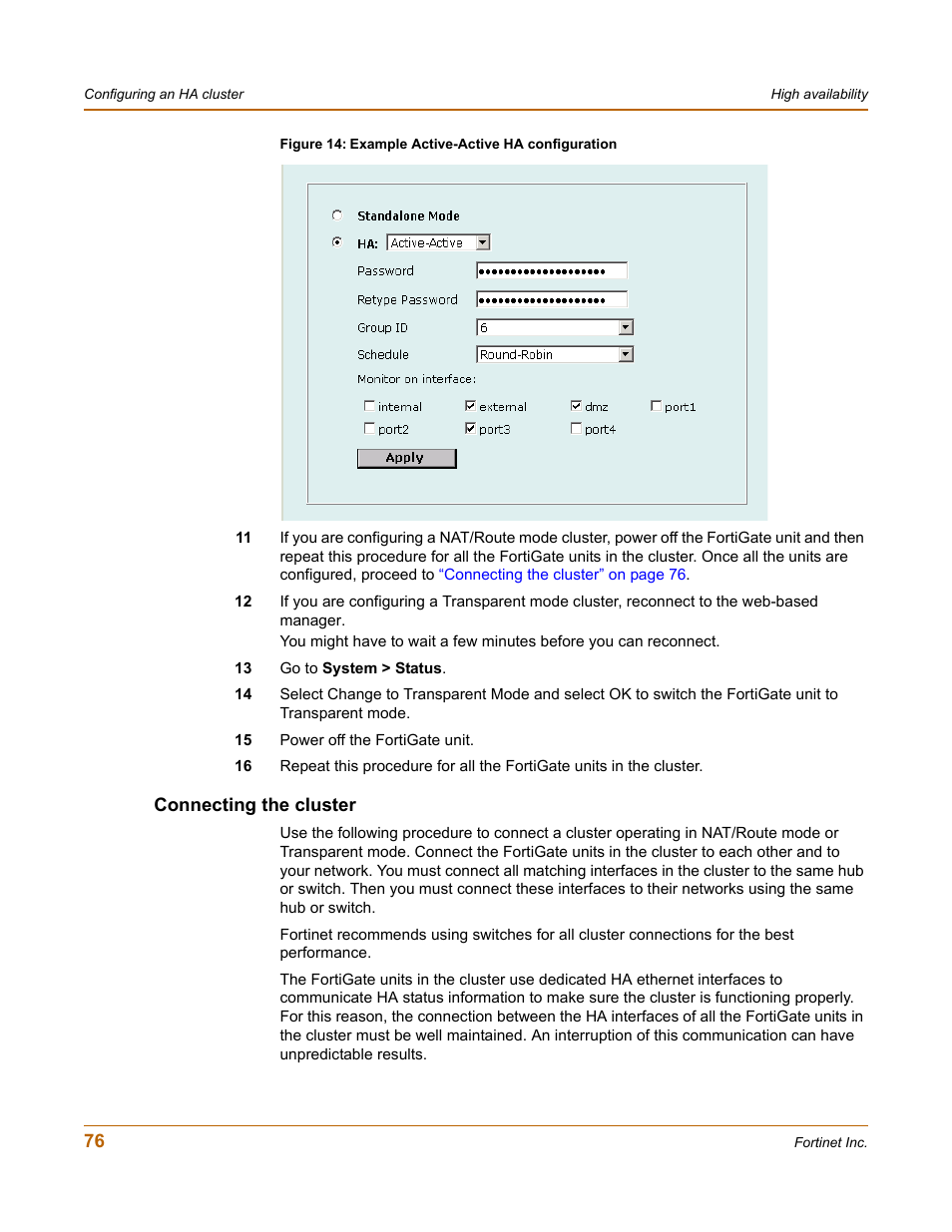 Connecting the cluster | Fortinet FortiGate-800 User Manual | Page 76 / 336