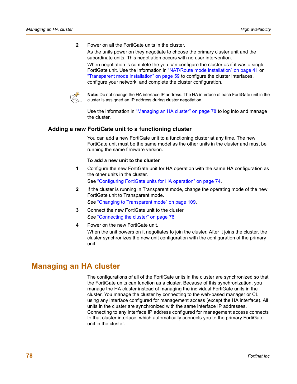 Managing an ha cluster | Fortinet FortiGate-800 User Manual | Page 78 / 336