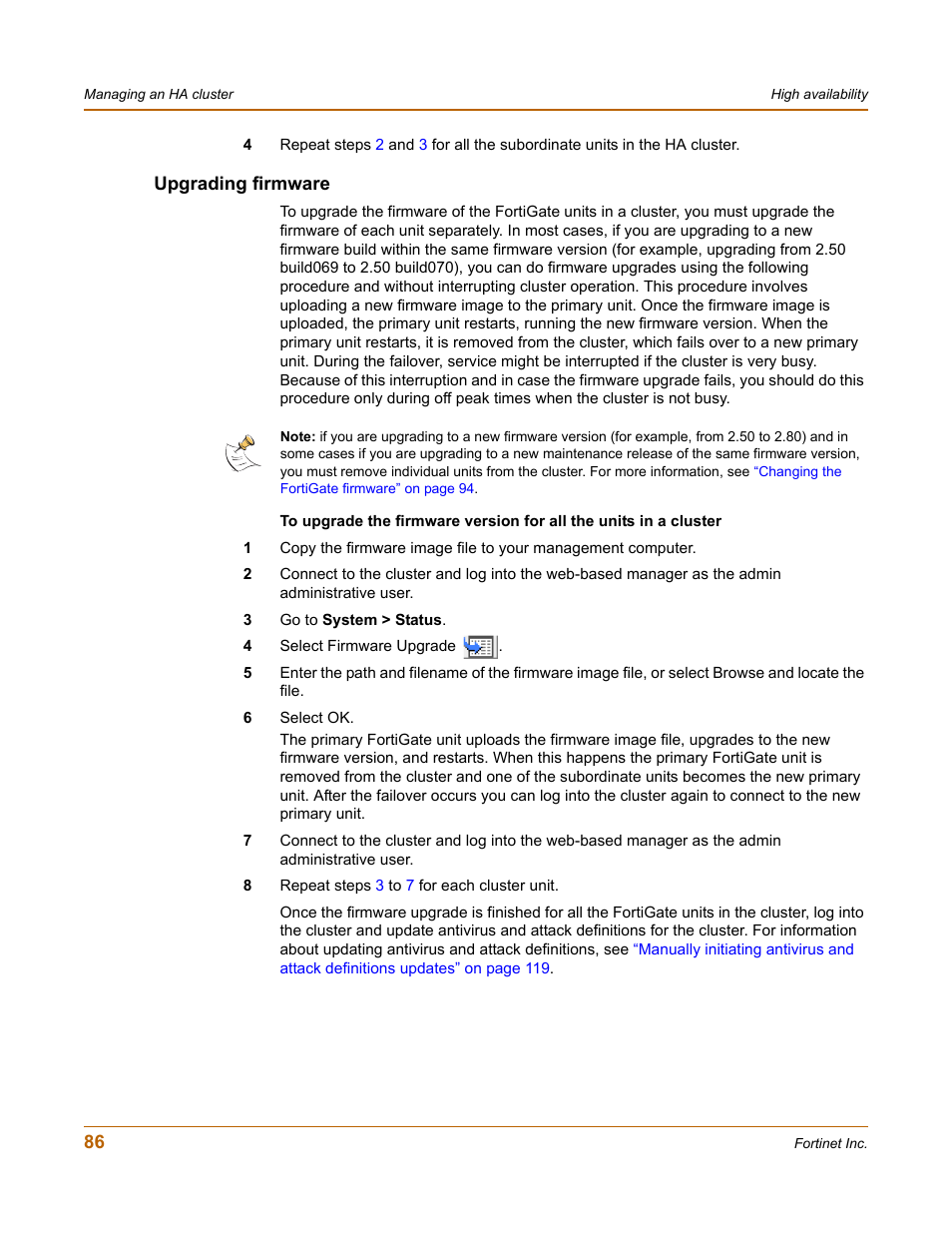 Upgrading firmware | Fortinet FortiGate-800 User Manual | Page 86 / 336