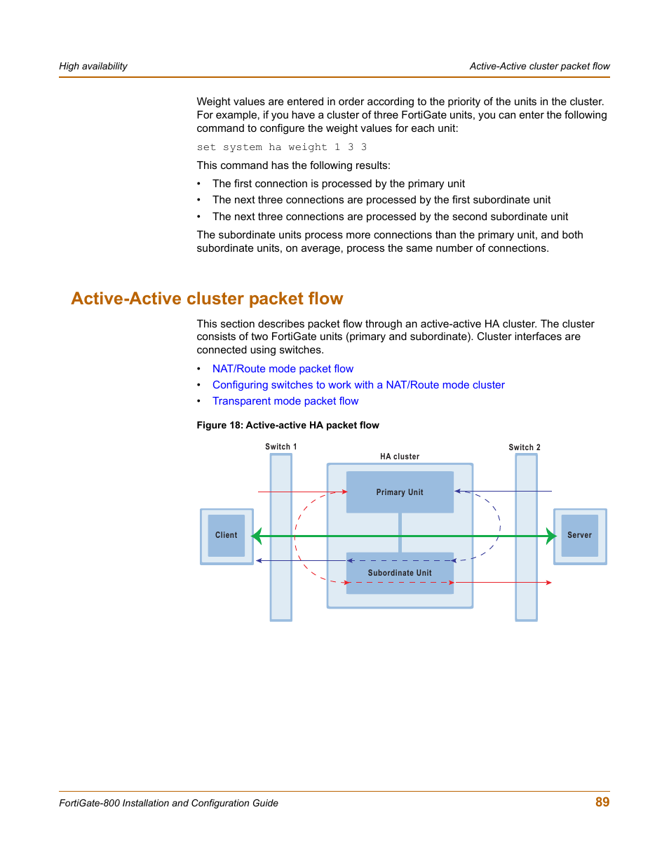 Active-active cluster packet flow | Fortinet FortiGate-800 User Manual | Page 89 / 336