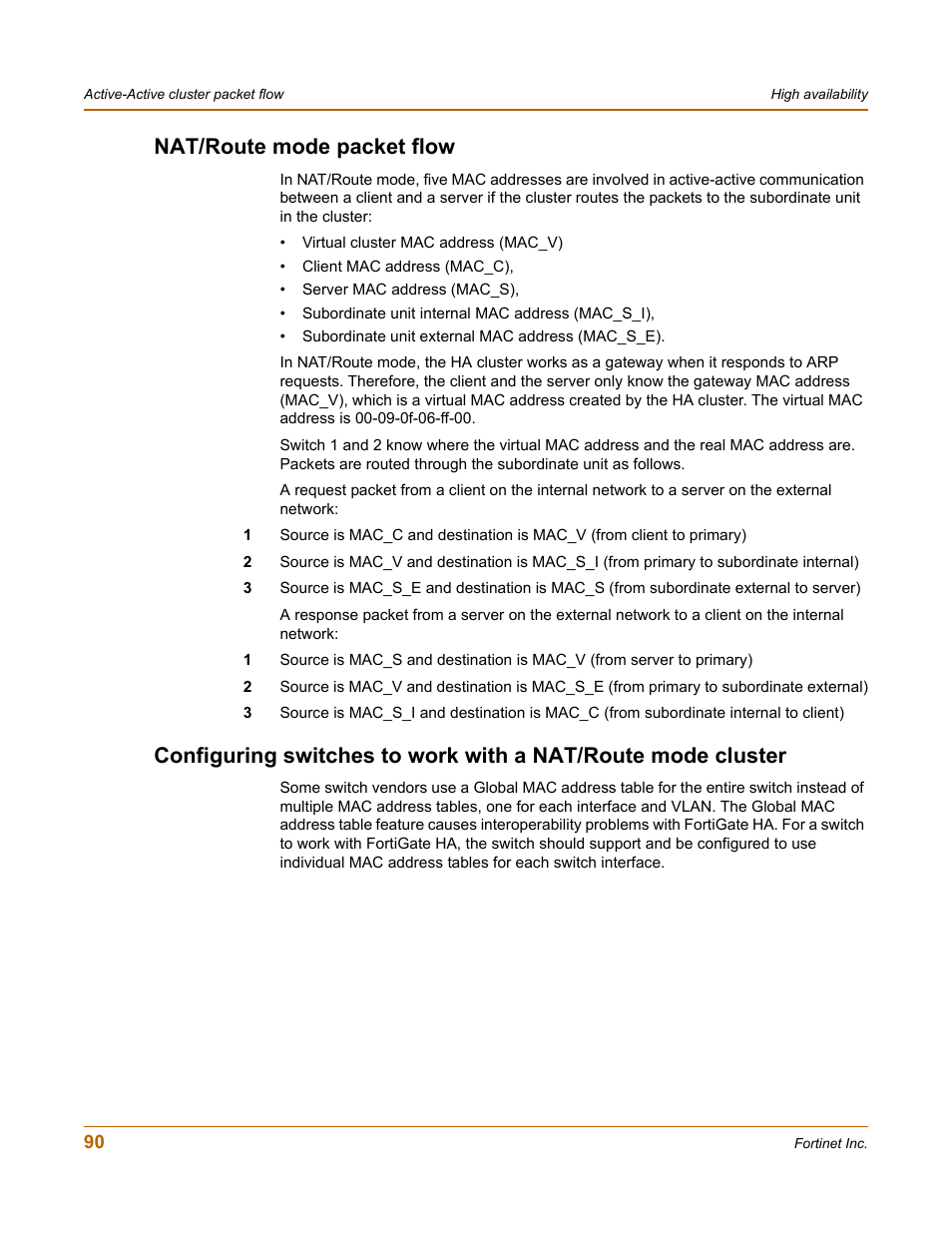 Nat/route mode packet flow | Fortinet FortiGate-800 User Manual | Page 90 / 336