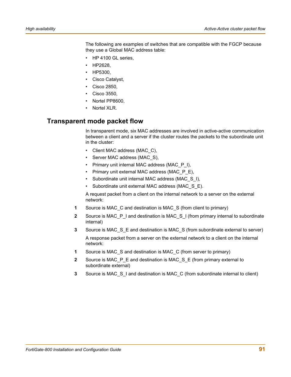 Transparent mode packet flow | Fortinet FortiGate-800 User Manual | Page 91 / 336