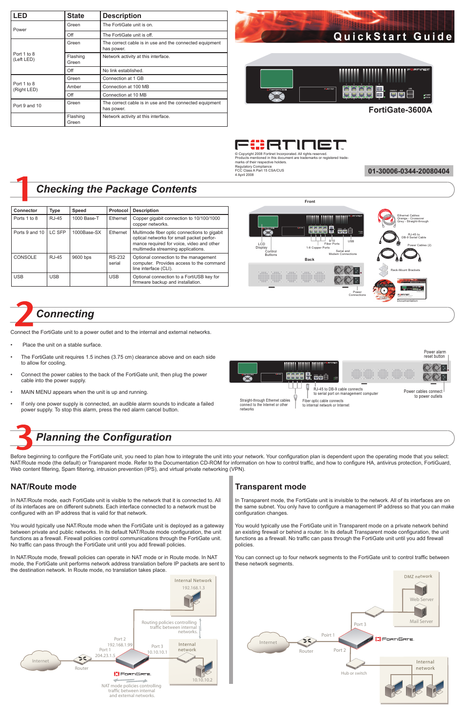 Fortinet FortiGate 3600A User Manual | 2 pages