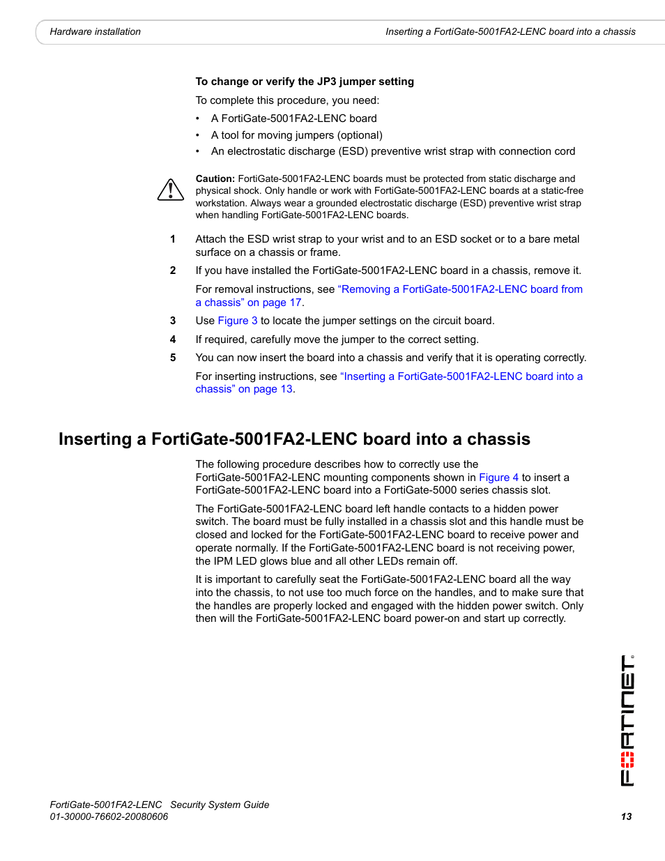 Dle. see, Inserting a fortigate-5001fa2-lenc board | Fortinet FortiGate 5001FA2-LENC User Manual | Page 13 / 34