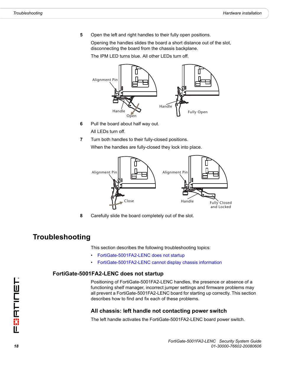 Troubleshooting, Fortigate-5001fa2-lenc does not startup | Fortinet FortiGate 5001FA2-LENC User Manual | Page 18 / 34