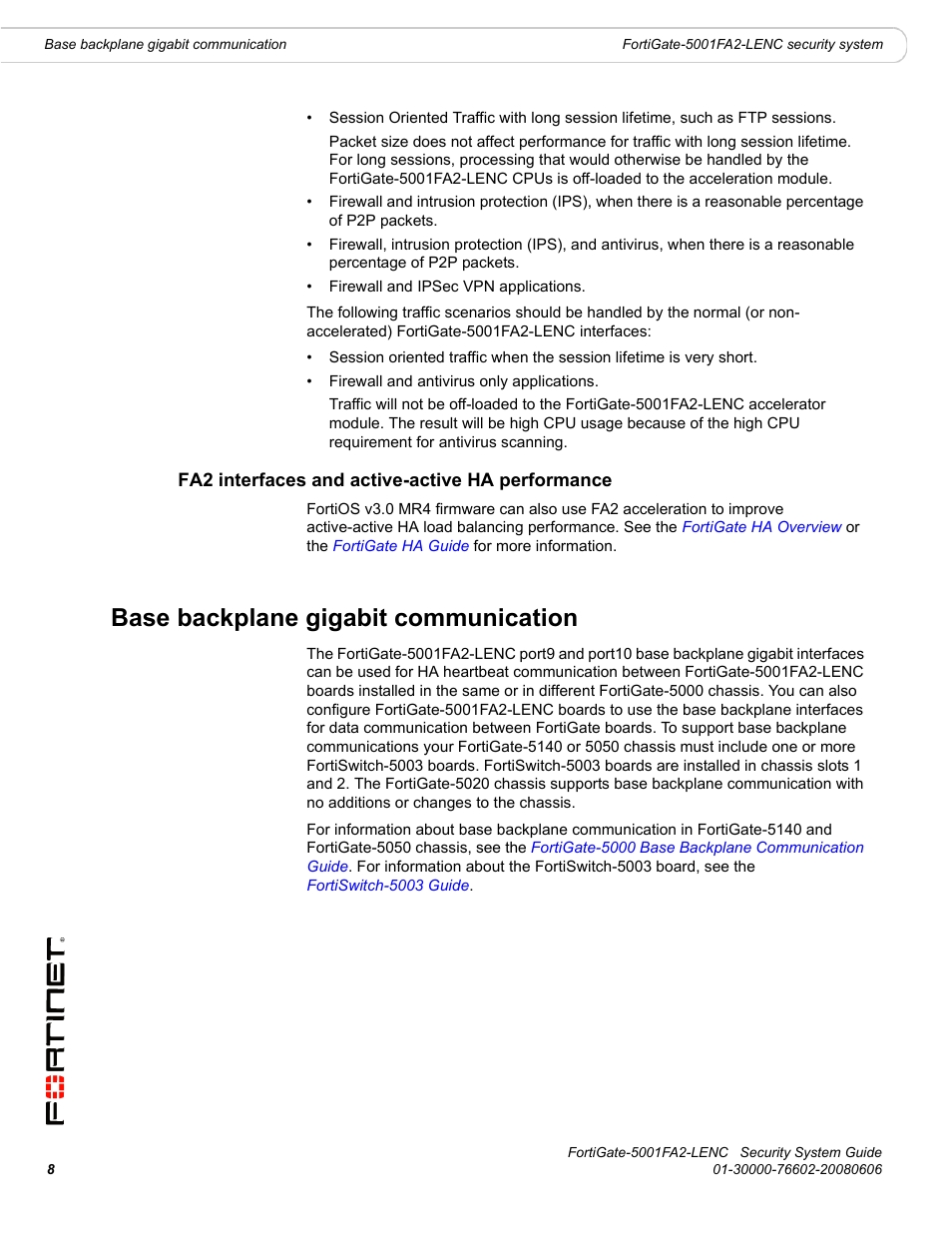 Fa2 interfaces and active-active ha performance, Base backplane gigabit communication | Fortinet FortiGate 5001FA2-LENC User Manual | Page 8 / 34