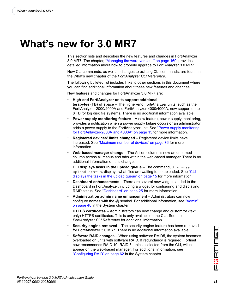 What’s new for 3.0 mr7 | Fortinet FortiAnalyzer 3.0 MR7 User Manual | Page 13 / 234